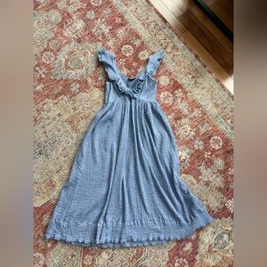 Hatch blue midi sleeveless V-neck dress. Size 2